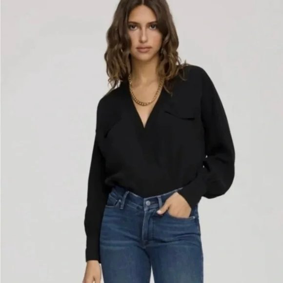Good American Black Long Sleeve Blouse Bodysuit Sz 1, Small - Picture 1 of 6